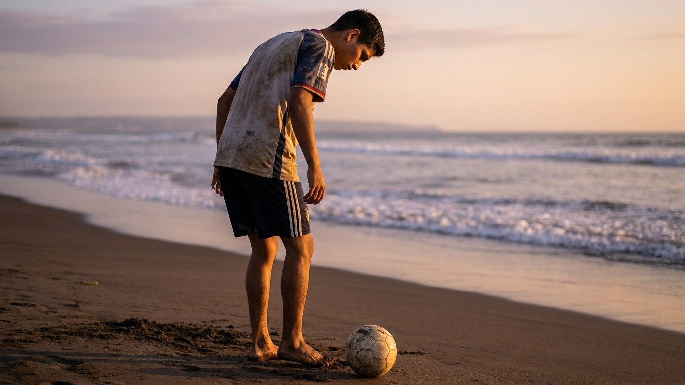 On s’obstine tous à enfiler des crampons rigides dès l’échauffement, alors que ce geste des jeunes Brésiliens sur le sable...